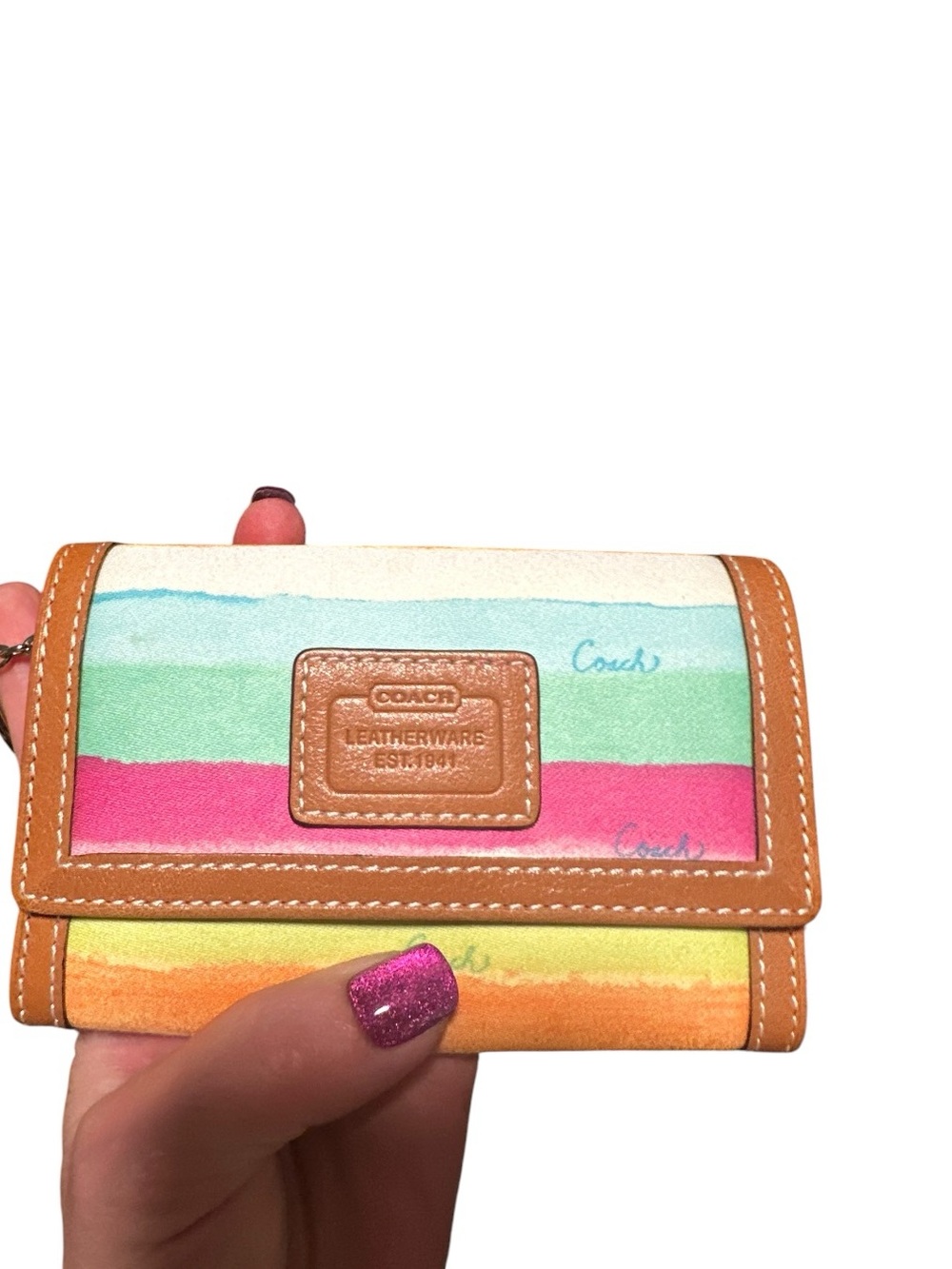 ✨💎NWT💎✨Coach Striped Watercolot Small Wallet with Leather Trim
